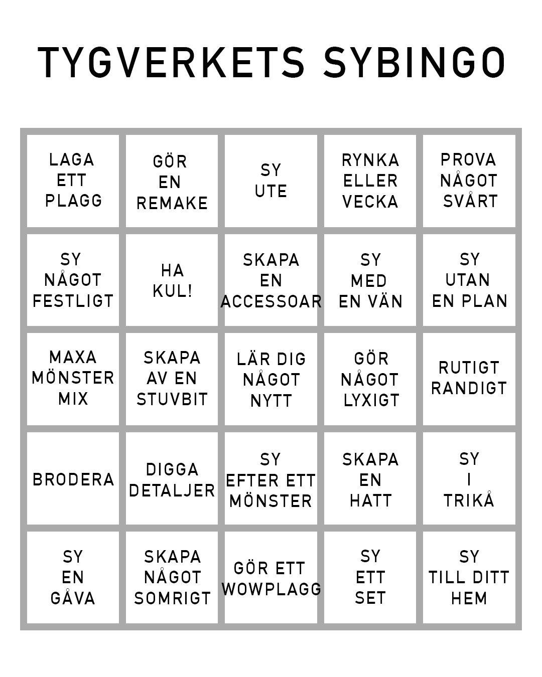 #tygverketssybingo